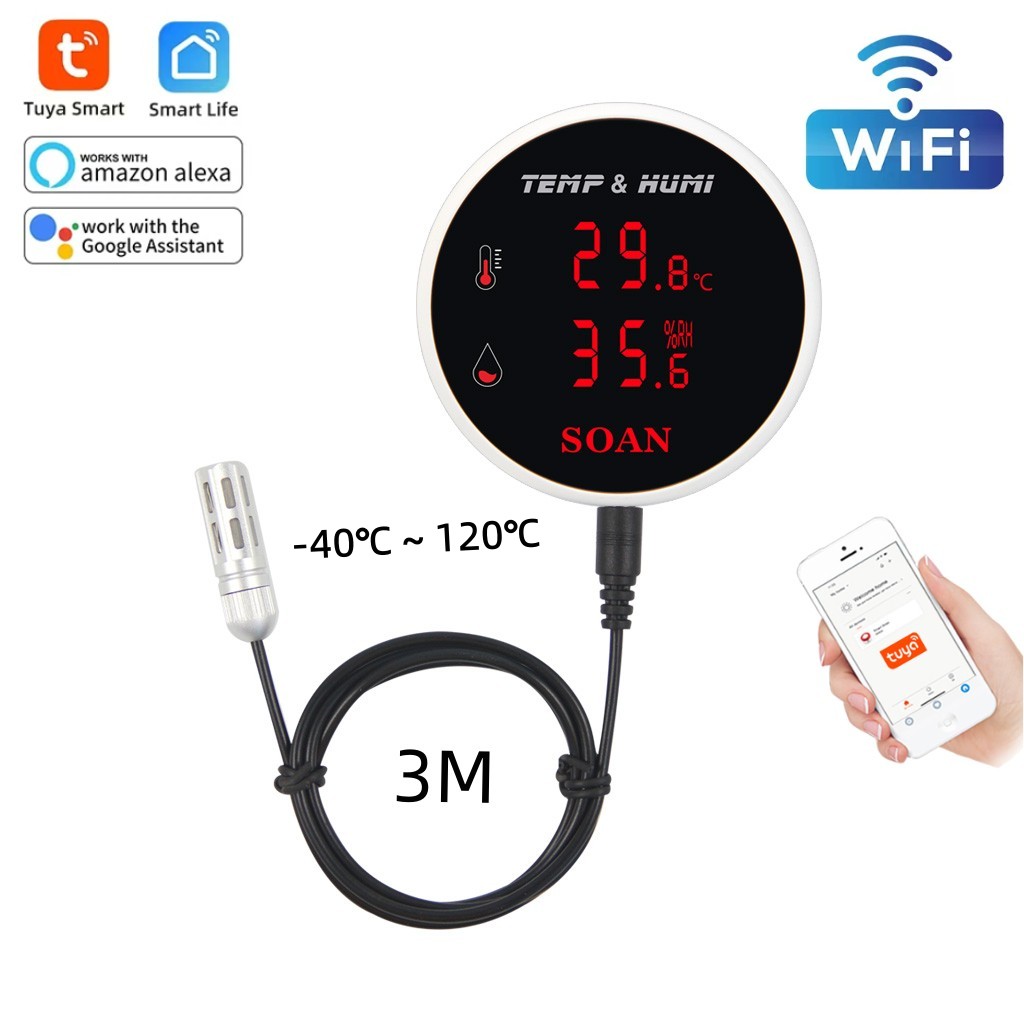 Digital Hygrometer Probe - Tuya termometer dalam ruangan 3M, sensor